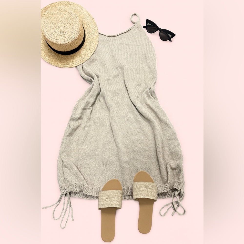 SHEIN Cream Ruched sleeveless  beach coverup/dress